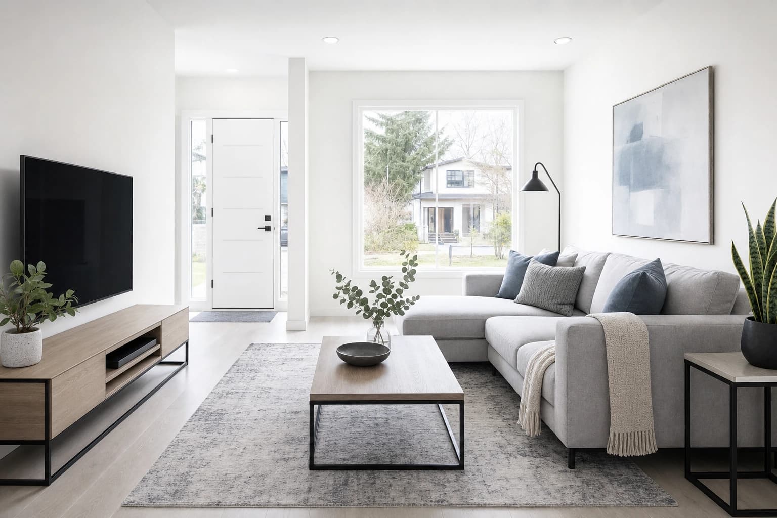 Freshly staged move-in-ready living room with white walls before a Sacramento home sale